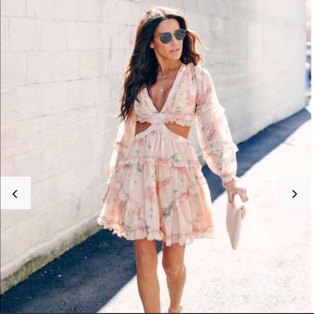 Cut-out Floral Chiffon Dress